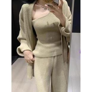 ROUMIKL韩系毛衣套装女秋冬穿搭一整套开衫外套阔腿裤子高级感针