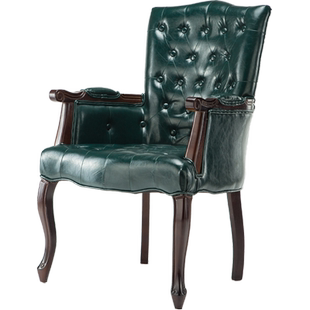 美式实木书房椅子复古做旧欧式单人餐椅咖啡厅酒店电脑扶手老虎椅