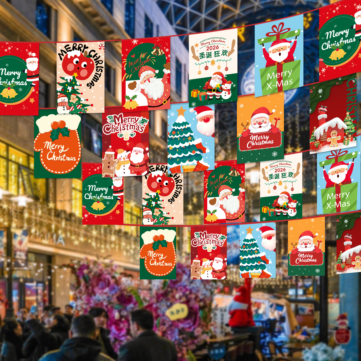 圣诞节装饰拉旗挂件商场店铺彩旗商铺节庆氛围布置串旗吊饰用品