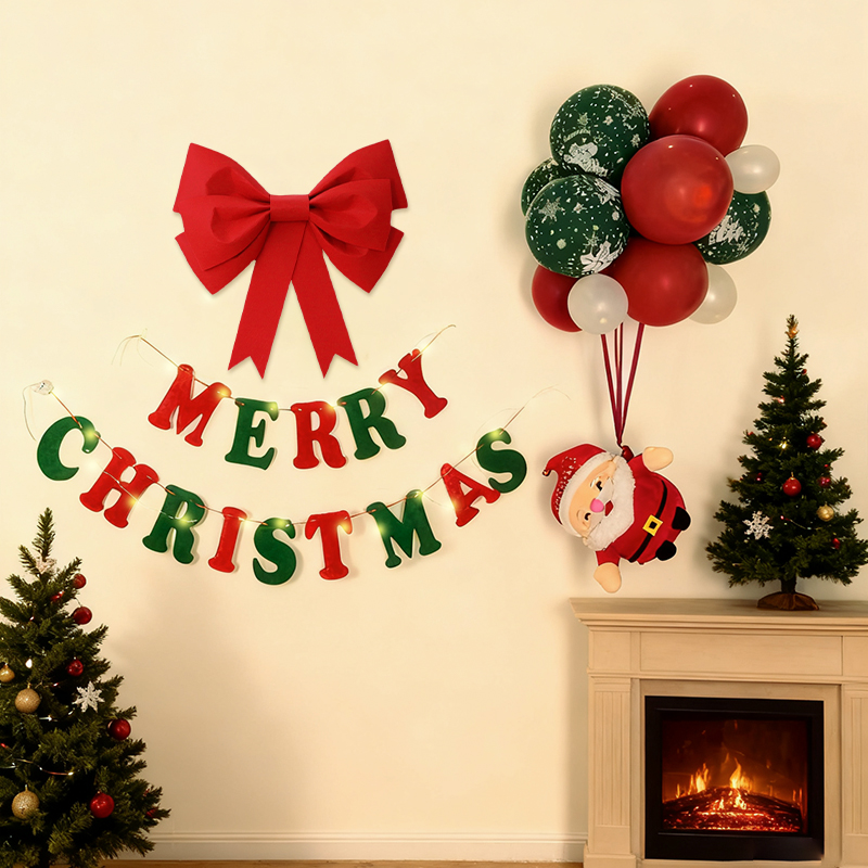 圣诞装饰拉旗蝴蝶结字母挂件圣诞老人气球商场门店氛围感装饰品
