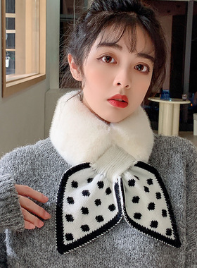 围巾女秋冬季可爱仿獭兔毛毛韩版百搭保暖交叉小燕尾毛领毛绒围脖