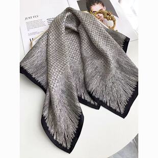 小香灰90方巾丽锦缎丝巾气质百搭灰色洋气时尚女士披肩围巾旅游