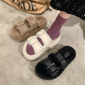 厚底白色毛毛拖鞋女外穿松糕鞋子女新款2022爆款小香风加绒棉拖鞋