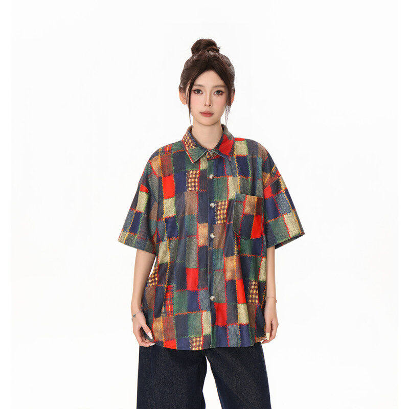 2025花纹格子中性男女同款短袖衬衫品质到位ORYSC101,女装衬衫,欧尔泰服饰工厂