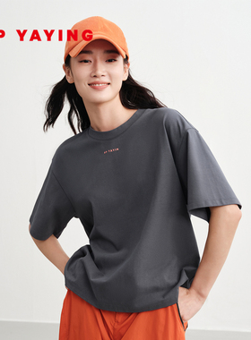 EP雅莹2025早秋新品 复古感印花舒适棉质宽松圆领短袖T恤5307A