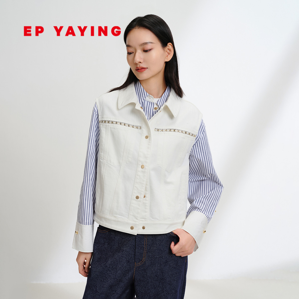 EP YAYING雅莹女装 含桑蚕丝天丝棉牛仔马甲背心 2025新款J007A
