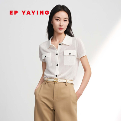 EP雅莹polo领短袖针织开衫