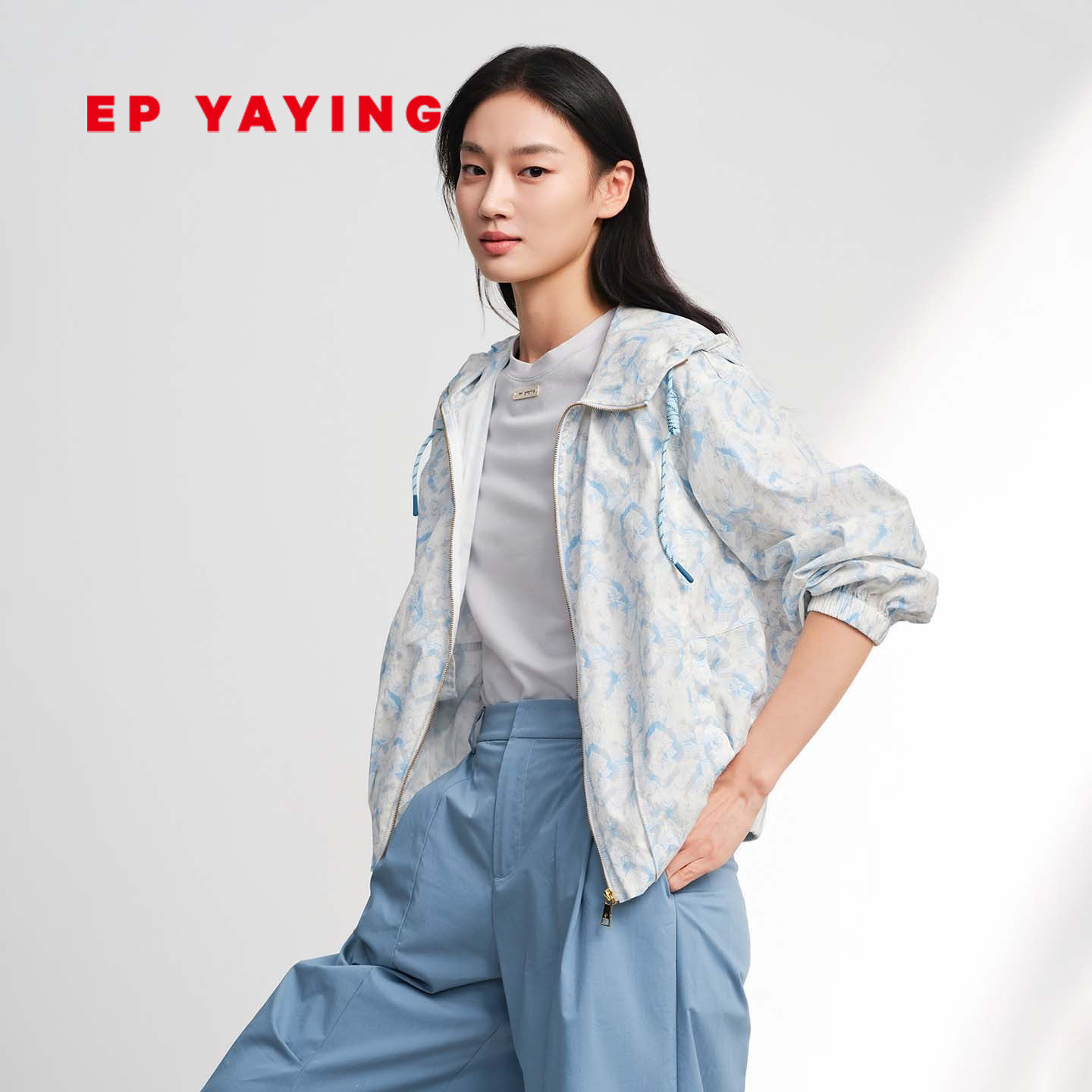 EP雅莹外套女 高支棉立体印花抽绳连帽外套 2026春装新款1313A