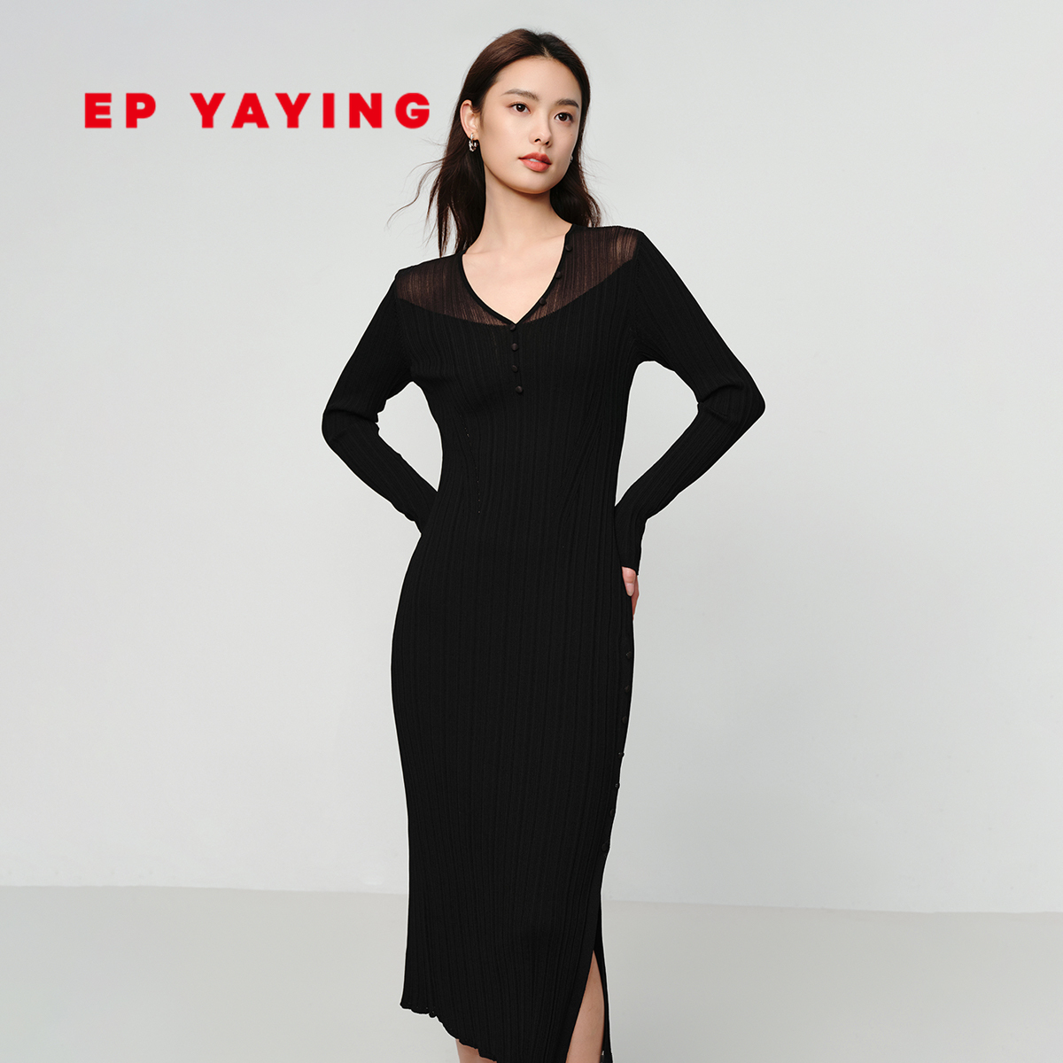 EP雅莹2025春季新款醋酸小黑裙