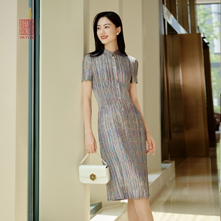 新款 4629A 渐变压褶收腰旗袍裙显瘦连衣裙2025夏装 EP雅莹高端系列