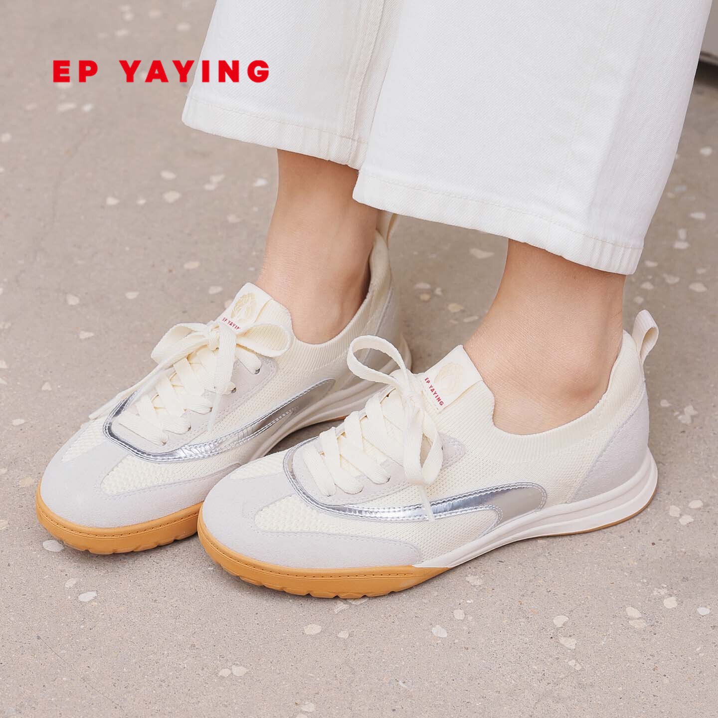 EP YAYING雅莹女鞋 飞织轻便薄底德训鞋一脚蹬休闲鞋 26新品XP02A