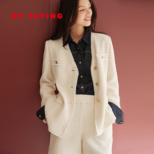 外套1228B 纹毛呢西装 EP雅莹2025早秋新品 羊毛V领优雅小香风格