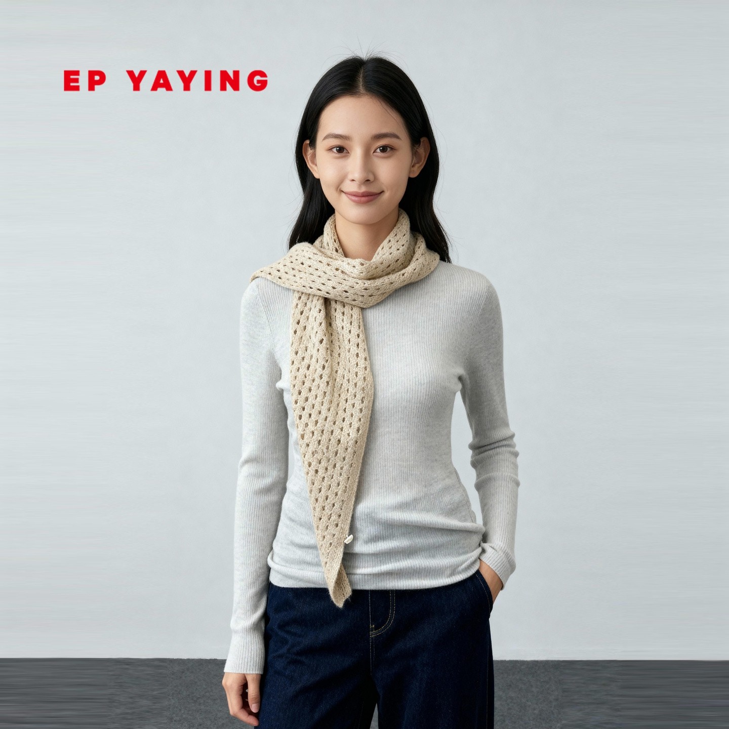 EP YAYING雅莹围巾羊绒羊毛镂空针织披肩叠搭三角巾商场同款WA01A