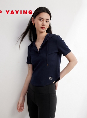 EP YAYING雅莹女装 运动休闲连帽修身短袖t恤 商场同款 5338A