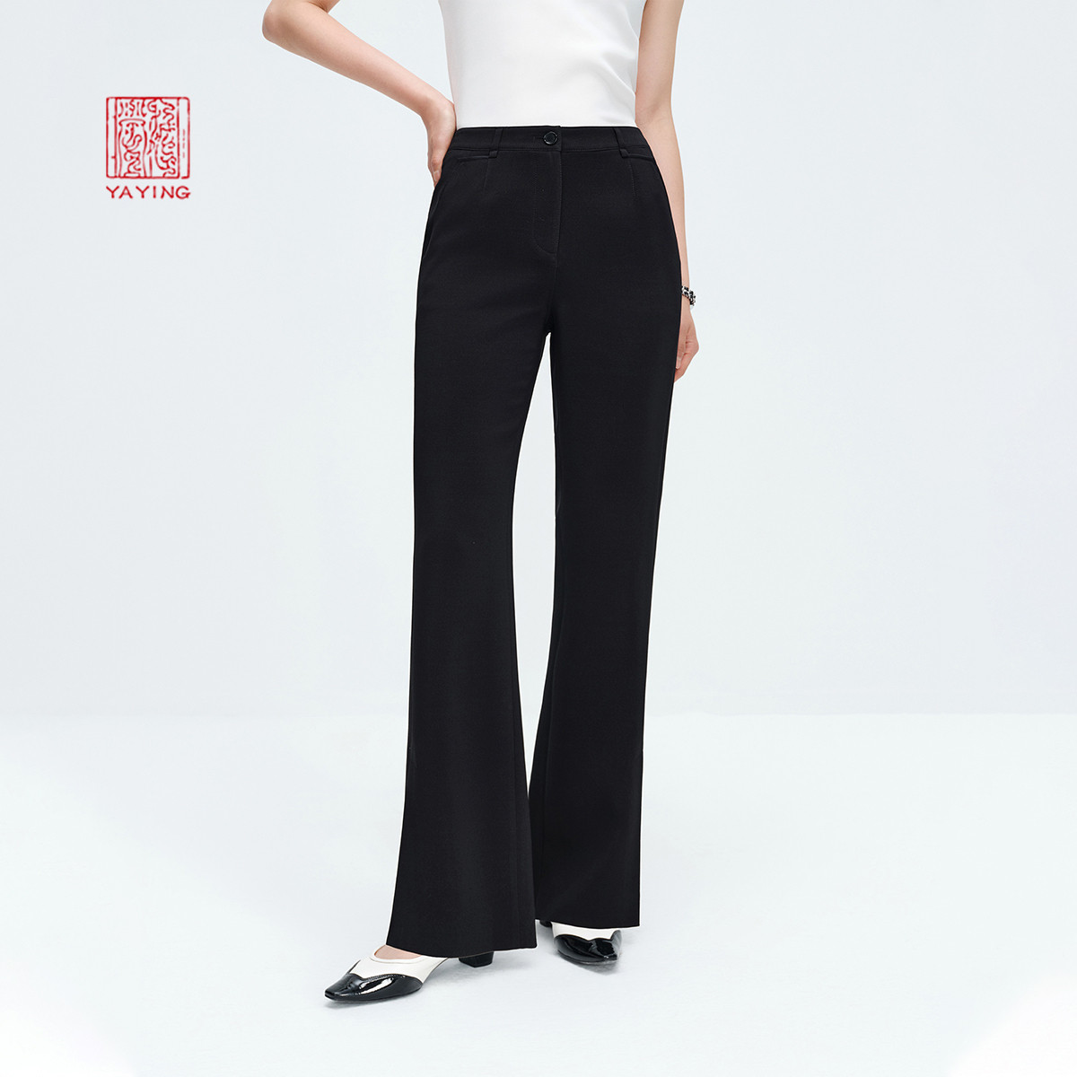 EP雅莹高端系列 桑蚕丝羊毛高腰修身微喇裤子 2025早秋新款6412B