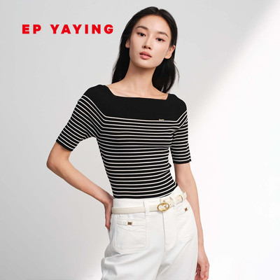 雅莹条纹修身针织上衣