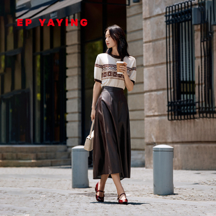 EP雅莹2025新款 奶霜蛋白皮质感A字裙通勤PU皮裙半身裙3402A 女装