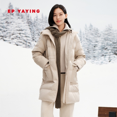 雅莹松花江白鹅绒连帽宽松羽绒服