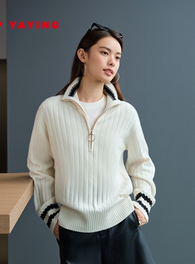 EP雅莹2025早秋新款 阿拉善羊绒衫 软糯半拉链套头针织毛衣9545A