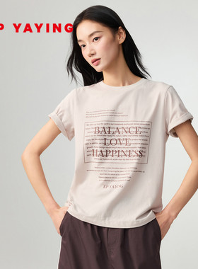 EP雅莹2026春季新款女装 棉质字母印花休闲正肩短款T恤5357A