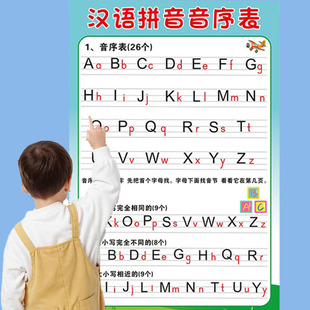 小学生儿童一年级下册汉语拼音音序表26个大小写啊播刺德拼音挂图