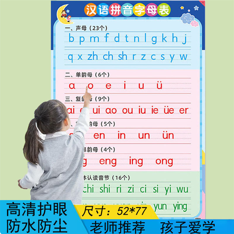 小学汉语拼音字母表墙贴一年级儿童声母韵母整体认读音节全套aoe