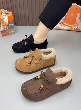 复古勃肯鞋女2025冬季新款超火内增高豆豆鞋子软底舒适休闲乐福鞋