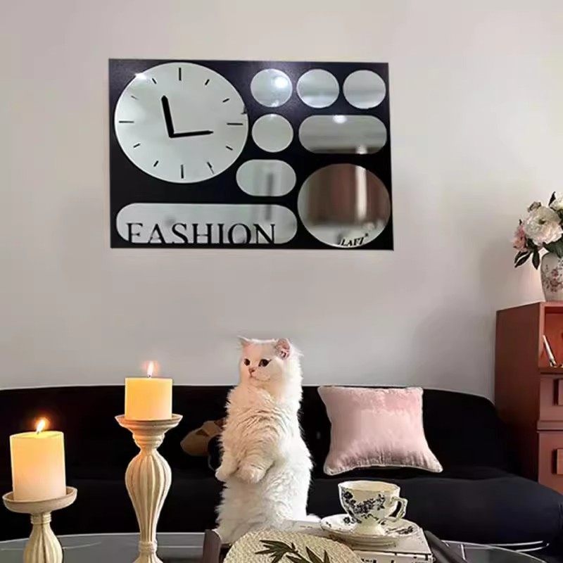 复古法式时钟镜子装饰画客厅挂画小众艺术黑白镜面画复古餐厅壁画,家居饰品,镜面画,淘宝优惠券,粉丝福利购,淘宝优惠卷