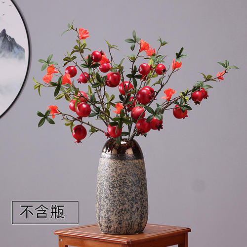.轻奢仿真石榴浆果干枝花束假花枝客厅玄关插花氛围感软装摆设品