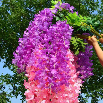 大枝垂吊紫藤花婚庆婚礼吊顶装饰花藤蔓背景墙布景假花摄影道具