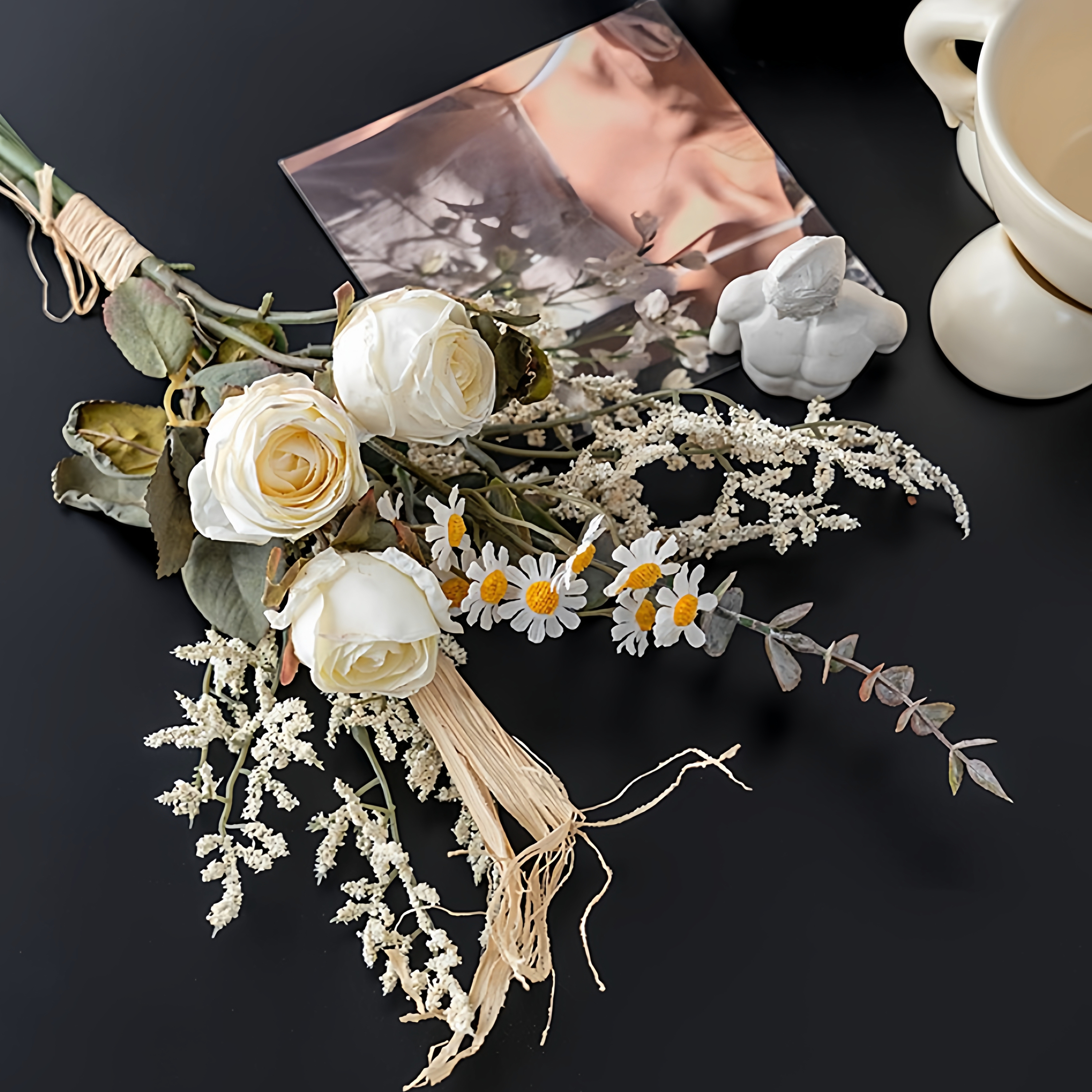 高级感仿真玫瑰雏菊花假干花仿生小花束客厅摆设餐桌花艺装饰摆件