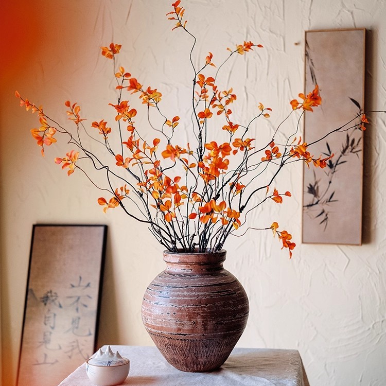 仿真花秋叶装饰客厅摆件插花假花枯树枝摆设花艺中式干花餐桌枫叶
