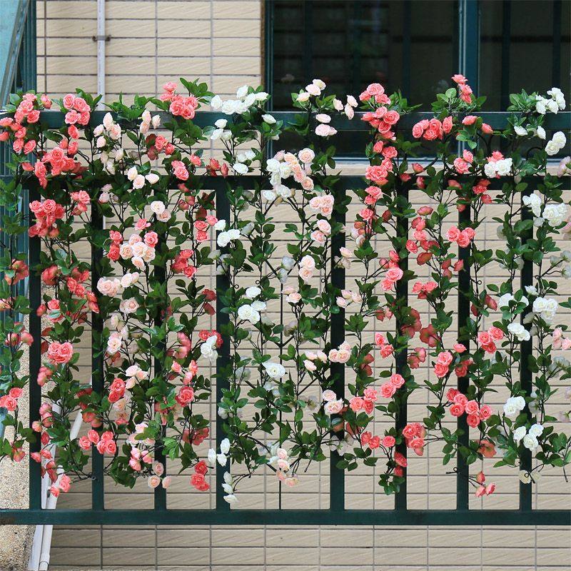 仿真玫瑰花藤条假花室内客厅空调管道装饰遮挡塑料紫藤花藤蔓植物