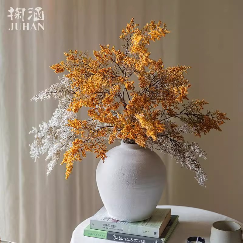 雾凇仿真绿植假花花束摆件侘寂风陶瓷花瓶客厅插花干花花艺装饰花