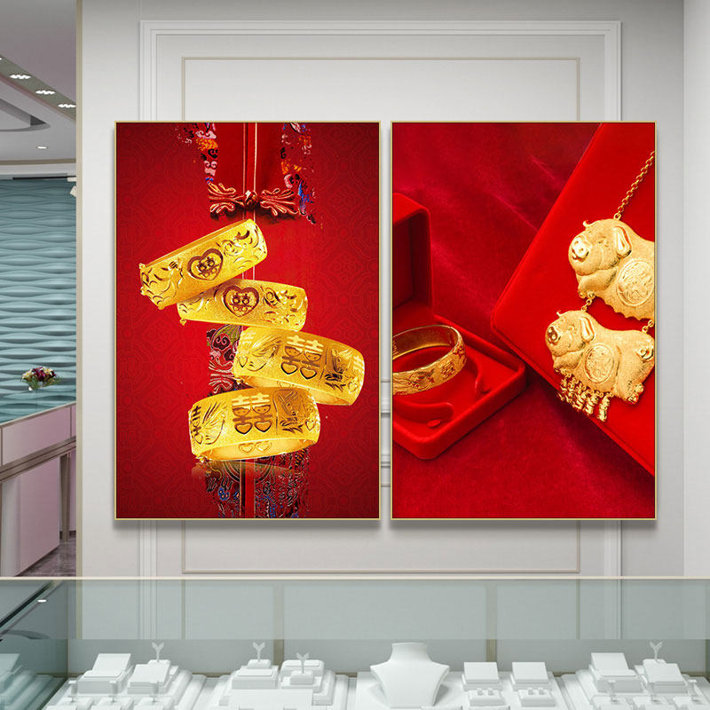 珠宝店金店橱窗挂画婚庆金饰壁画