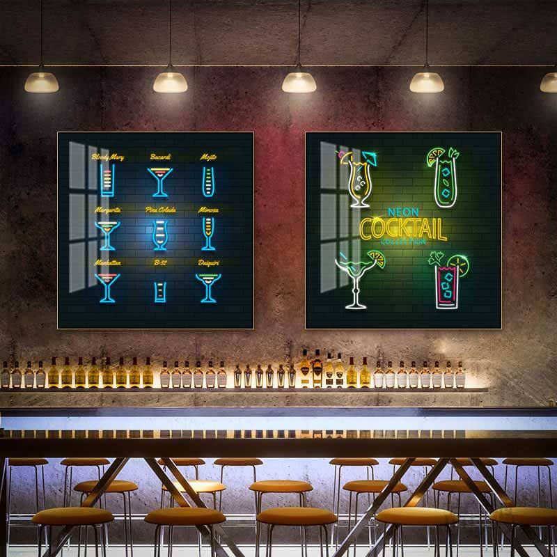 酒吧夜店会所仿霓虹灯装饰画音乐KTV包厢清吧挂画酒馆鸡尾酒壁画