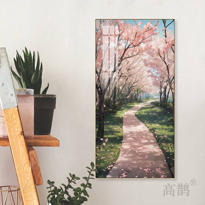 莫奈花园装饰画玄关走廊樱花树下风景挂画卧室客厅北欧风装饰画