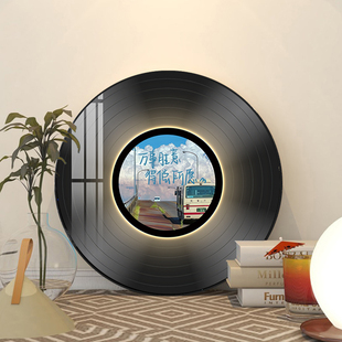 励志风景黑胶唱片装饰画客厅高级感蓝牙音响挂画咖啡厅发光壁画