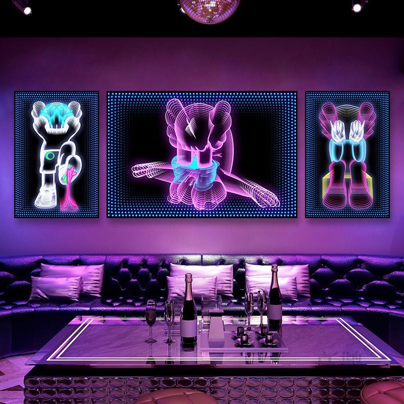 霓虹灯挂画潮牌kaws公仔酒吧