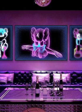 霓虹灯挂画kaws公仔酒吧电竞房间KTV装饰画潮流芝麻街LED发光壁画