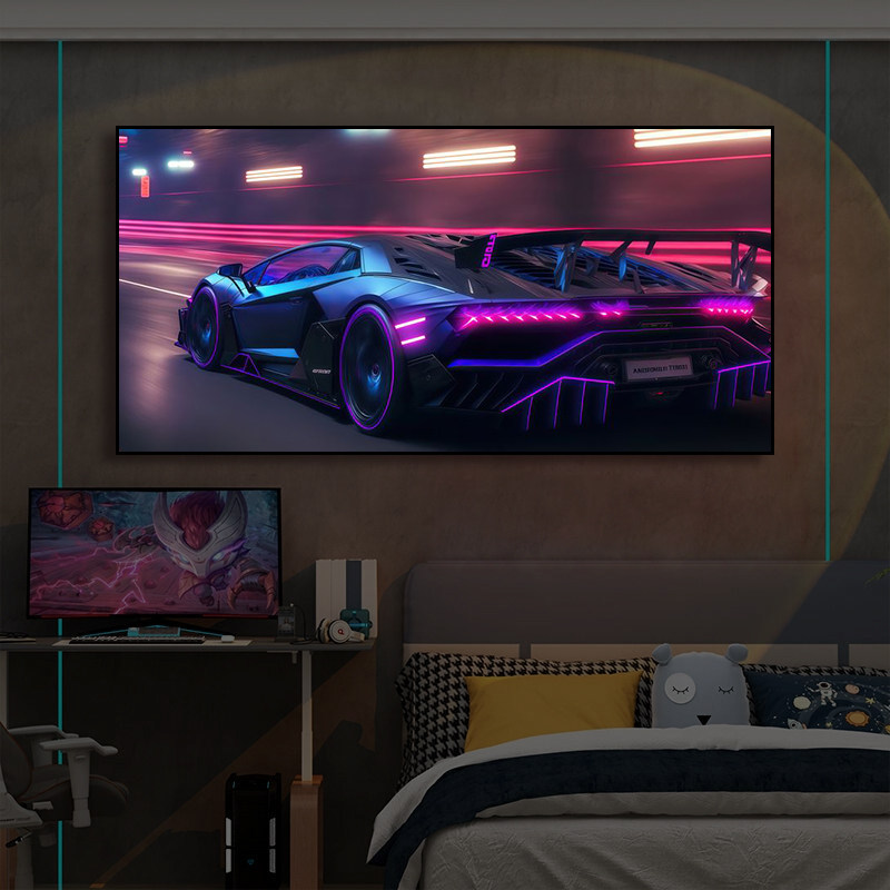 电竞房卧室床头超跑局部led发光装饰画可定制网红汽车灯挂画壁画
