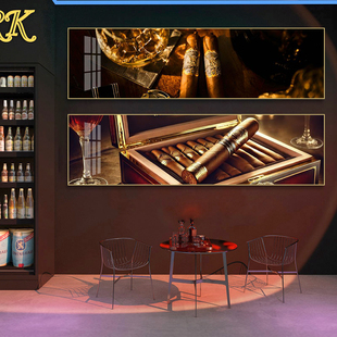 雪茄吧墙面装饰画美式酒吧娱乐会所威士忌高希霸挂画烟酒行壁画