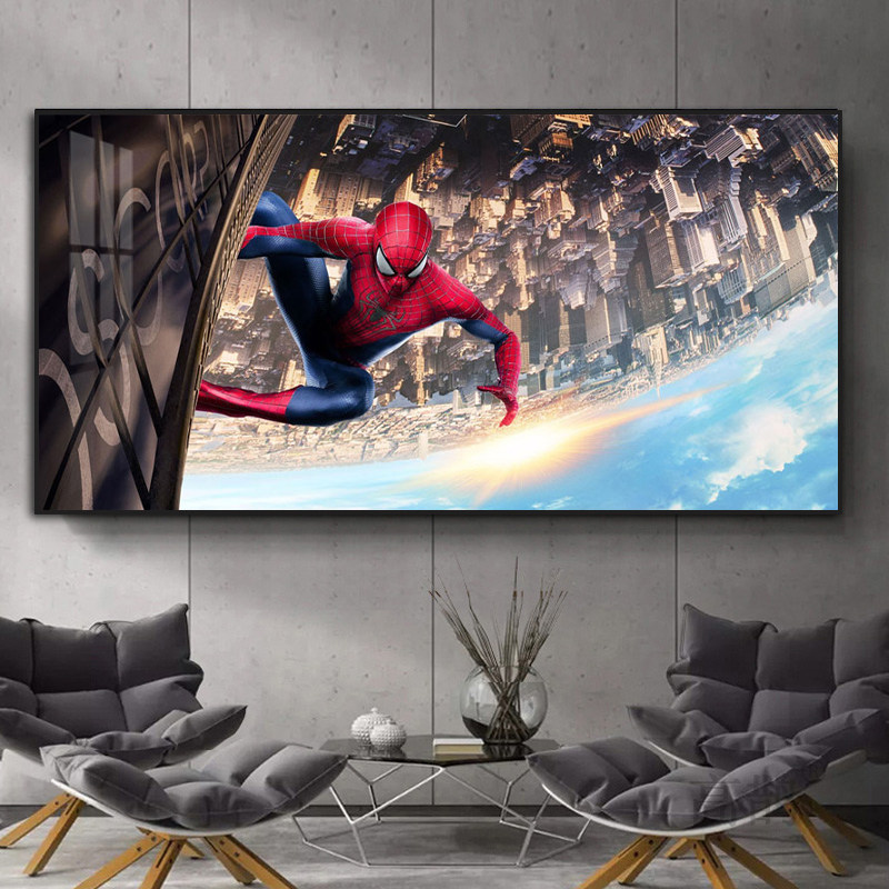 蜘蛛侠挂画客厅沙发背景墙漫威超级英雄装饰画Marvel私人影院壁画