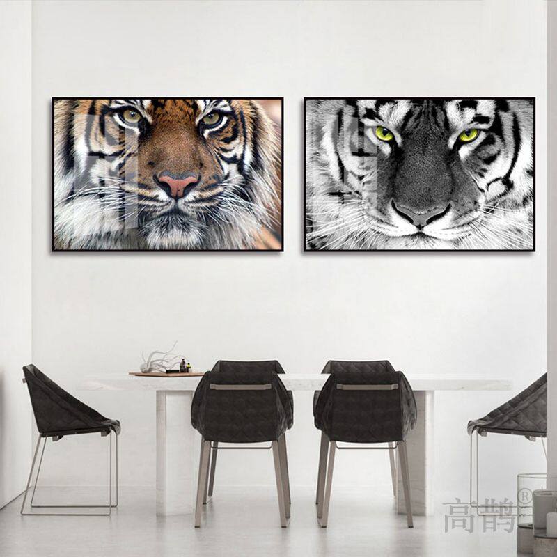 老虎挂画办公室书房镇宅猛兽装饰画客厅玄关野生东北华南猛虎壁画