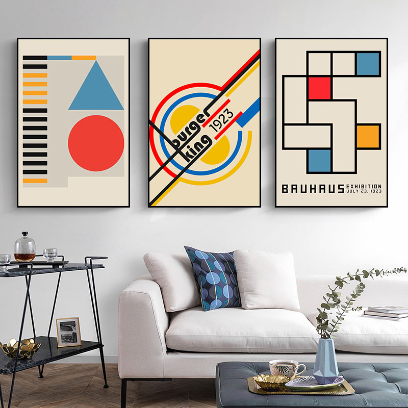 包豪斯装饰画抽象艺术色块直播间沙发背景墙挂画高级感书房墙壁画图片