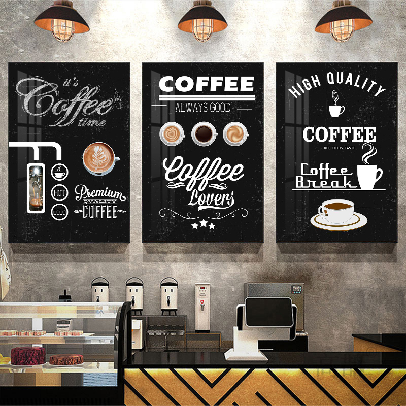 咖啡厅装饰画奶茶店Coffee店猫咖馆挂画西餐厅工业风黑板风格壁画图片