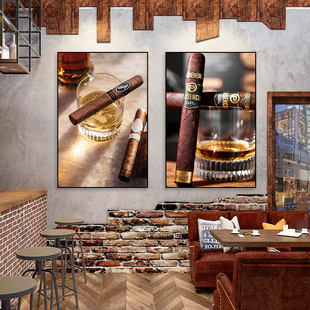 雪茄吧烟酒行装饰画威士忌雪茄壁画美式酒吧夜店娱乐会所高档挂画