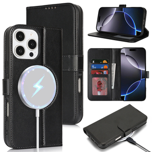 磁吸无线充电适用iPhone15pro max翻盖式皮套16plus皮革手机壳15por插卡钱包款全包镜头支架简约防摔日韩男女