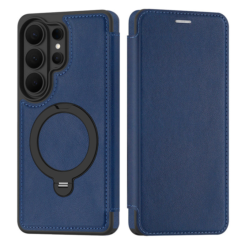 360旋转支架磁吸皮套】适用三星S25/S25plus手机壳S26Ultra翻盖S9380保护套真皮品质S9410全包防摔男超薄原装