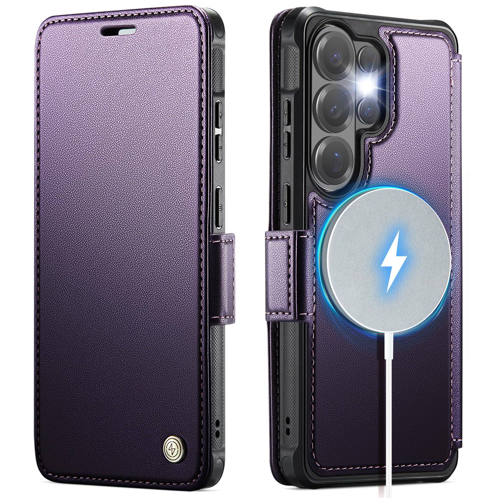 【大牌品质】无线磁吸翻盖S22ultra全包皮套5G适用三星S22+手机壳钱包插卡S9080真皮手机保护套S22U男女防摔